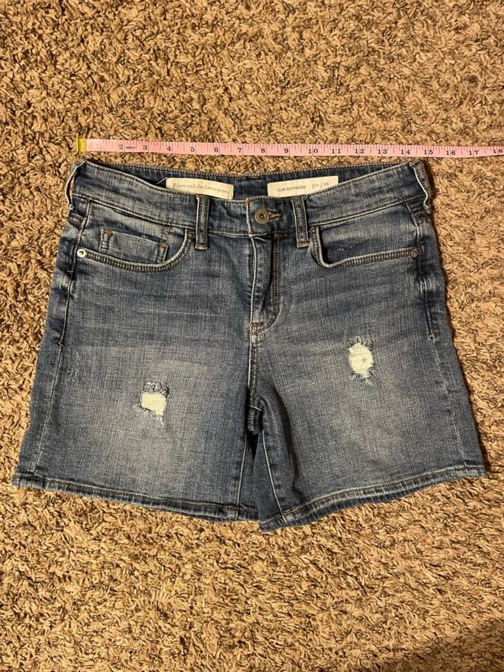 Pilcro and the Letterpress Womens 29 Slim Boyfriend Distressed Denim Jean Shorts